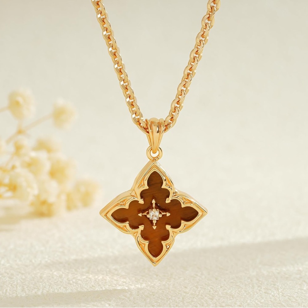 Gold Tiger Eye Clover Necklace